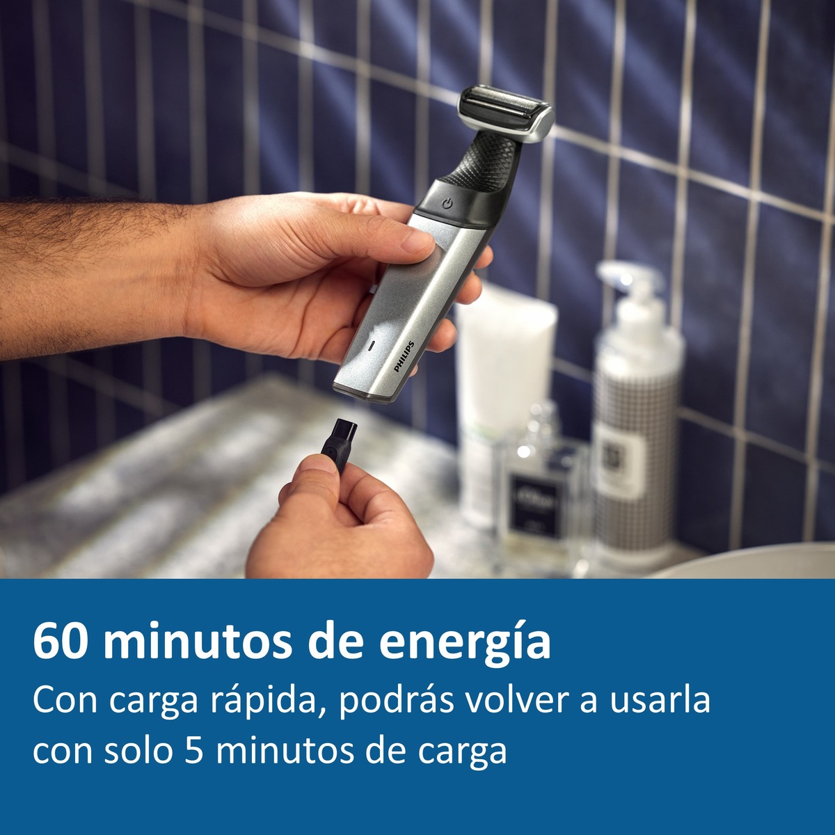 Afeitadora corporal Philips Serie 5000, recorta y afeita, con accesorio para la espalda, uso en seco y húmedo, 60 min de autonomía 6