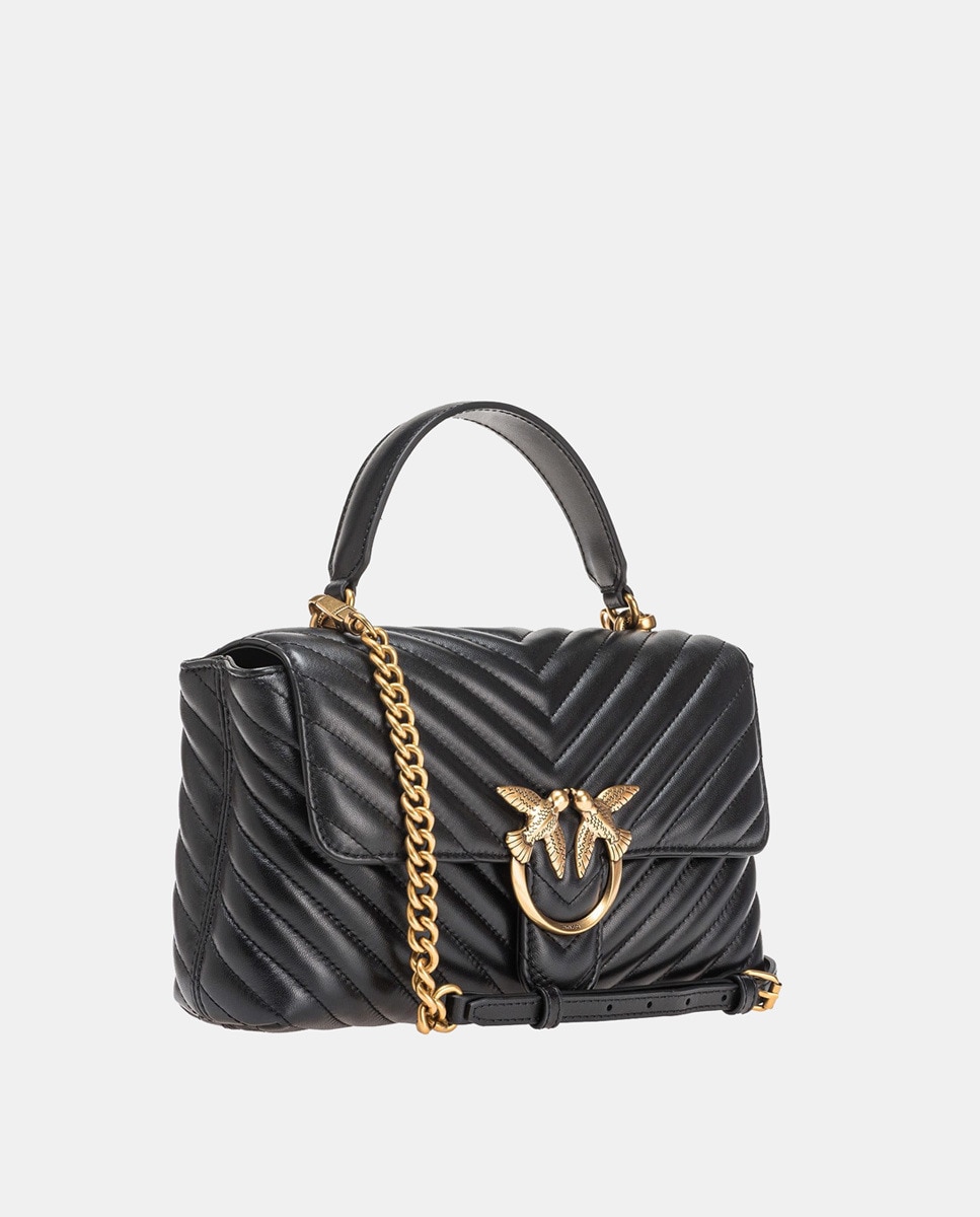 Mala a Tiracolo Love Lady Puff Classic com Aba e em Pele - Bege Preto-1