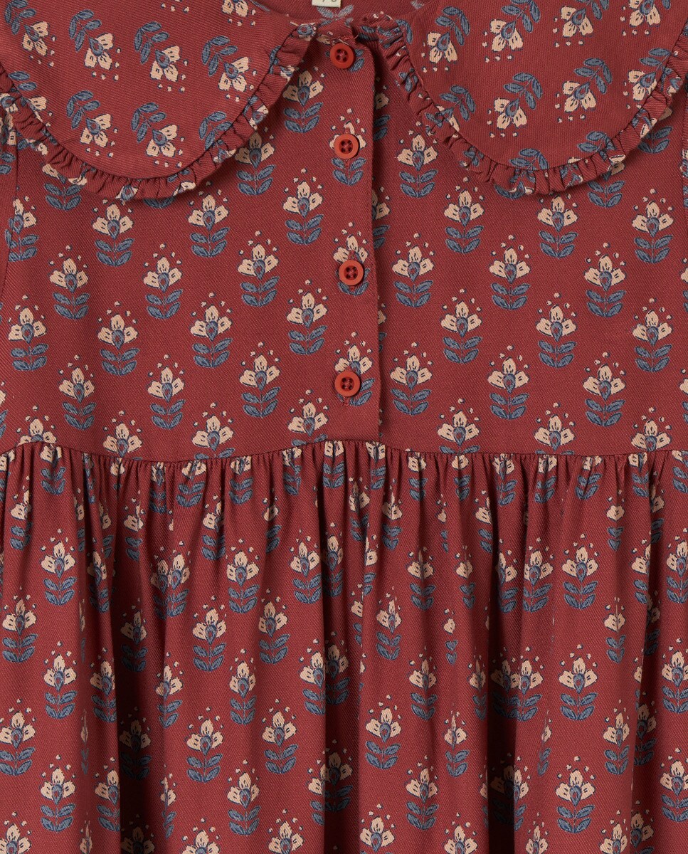 Vestido Estampado Con Cuello Rosa-3