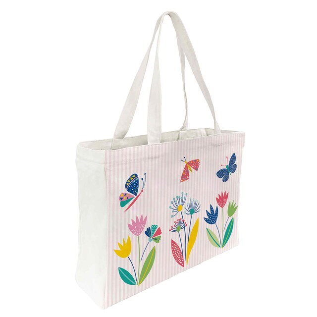 Imagem 0 de Saco de algodão flores e borboletas Draeger branco e multicor