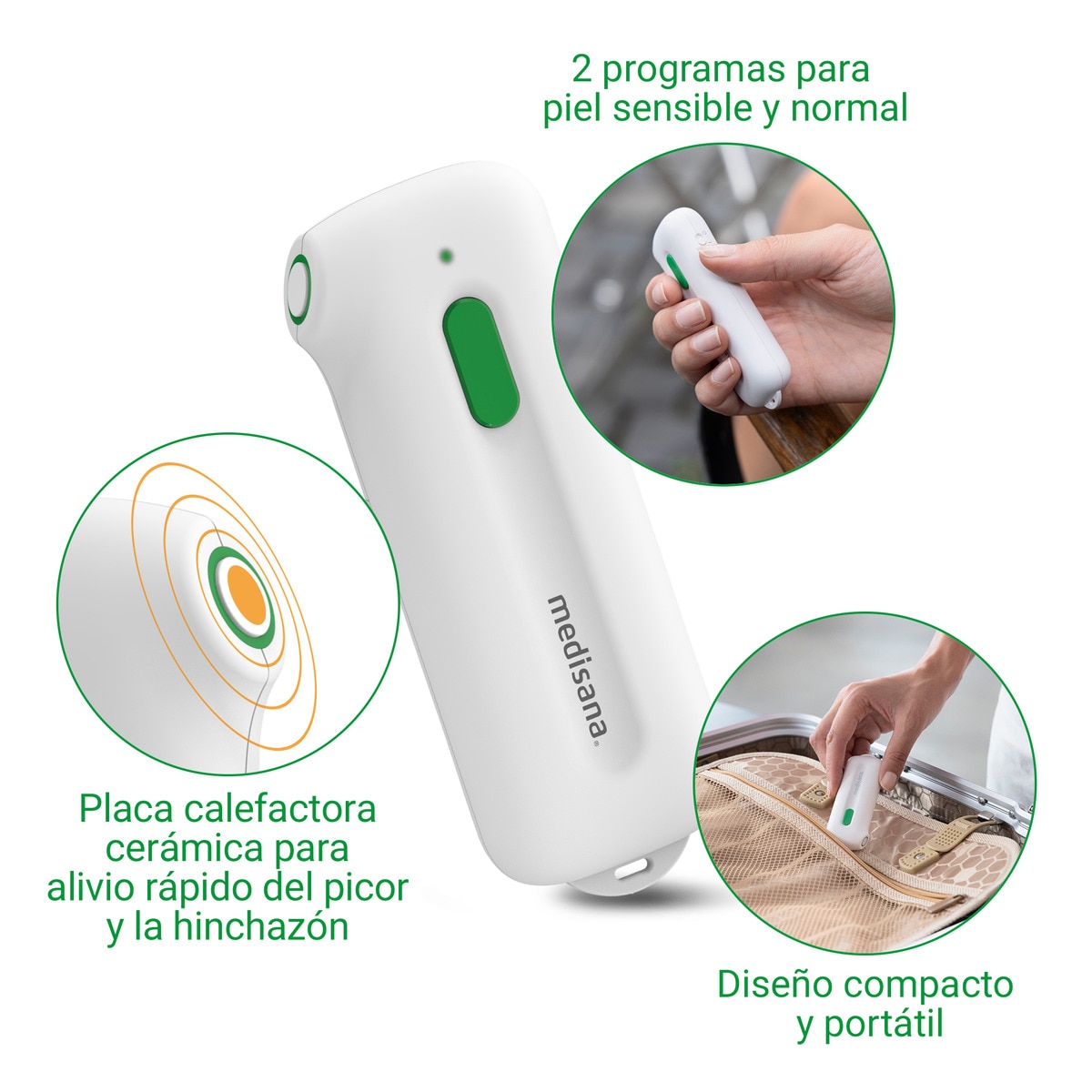 Dispositivo para aliviar las picaduras de insectos y mosquitos Medisana IB100 sin sustancias químicas Blanco/Verde-5