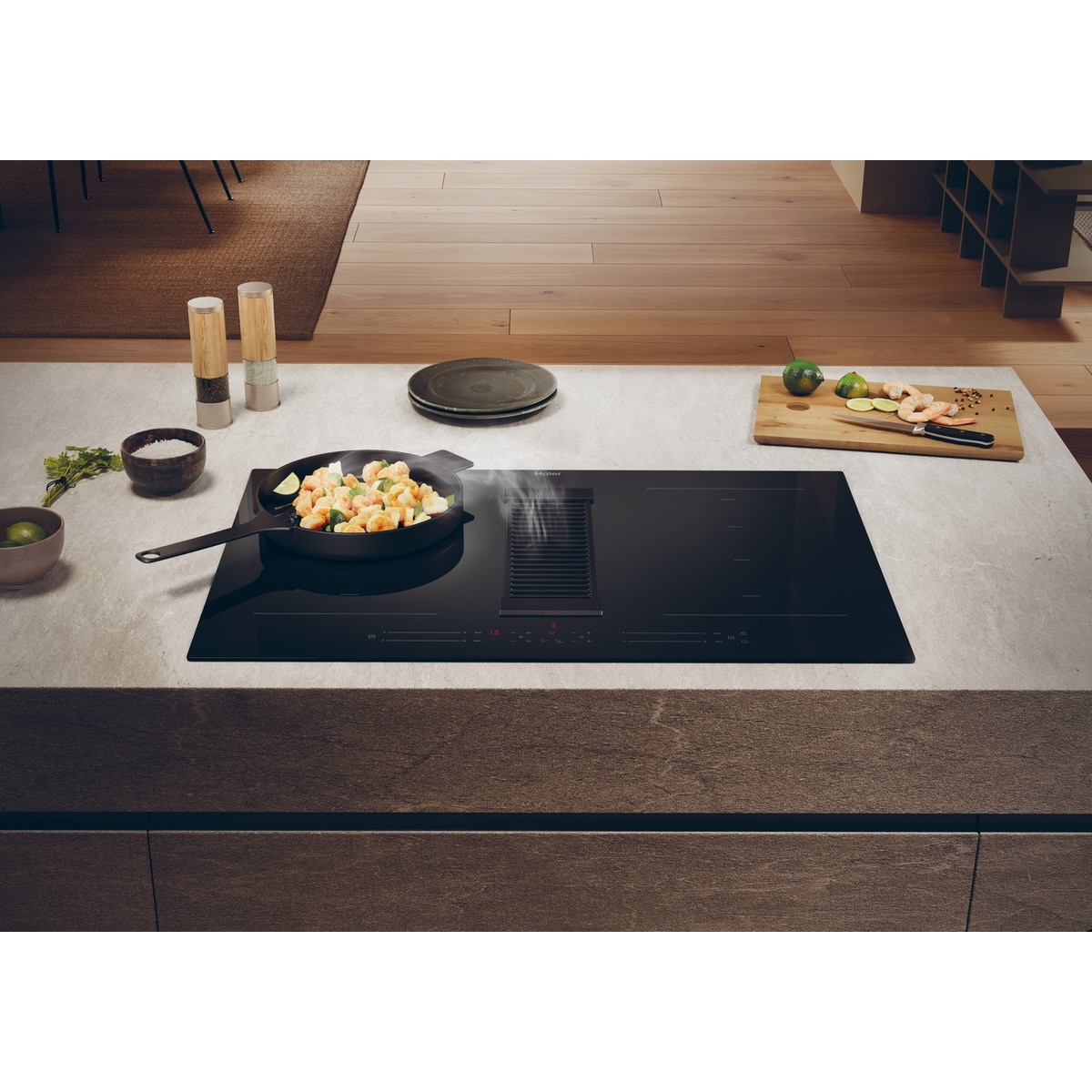 Placa inducción Haier, 4 Zonas Flex, con extractor integrado, I-Dual Series 6 - HAIH82MTMCF Negro (detroit)-5