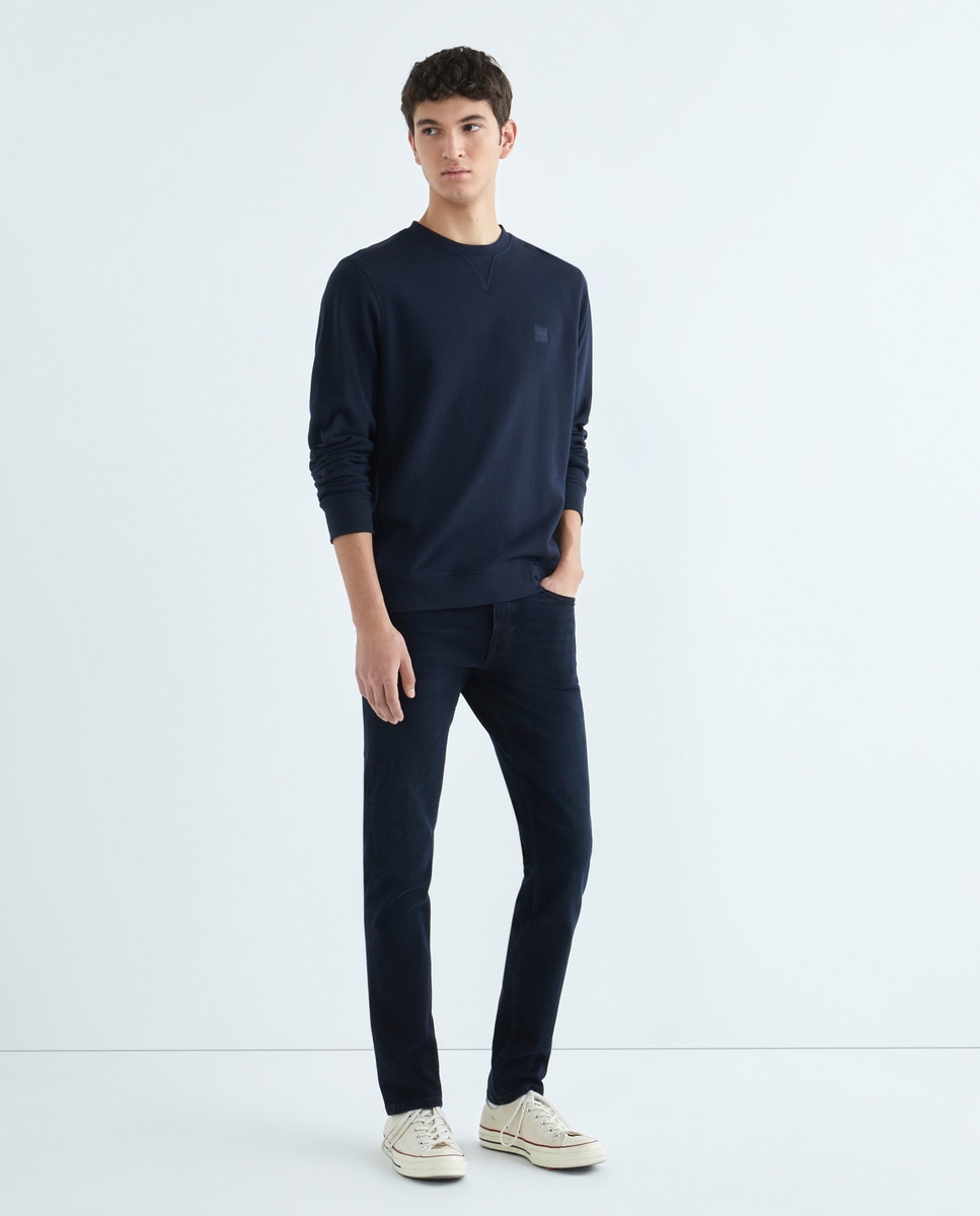 Sweatshirt com Decote Redondo Azul-marinho-2