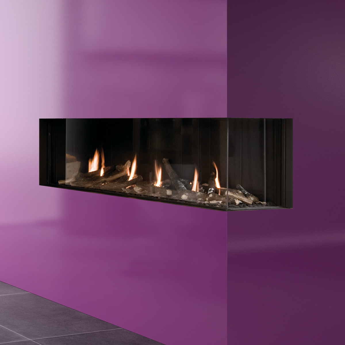 Hogar Gas Natural MG-140/38 Cristal Lateral Derecho Madera-2