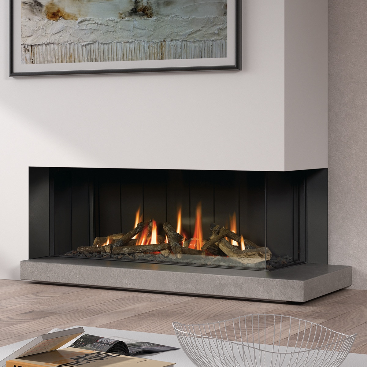 Hogar Gas Natural MG-120/38 Cristal Lateral Derecho Madera-2
