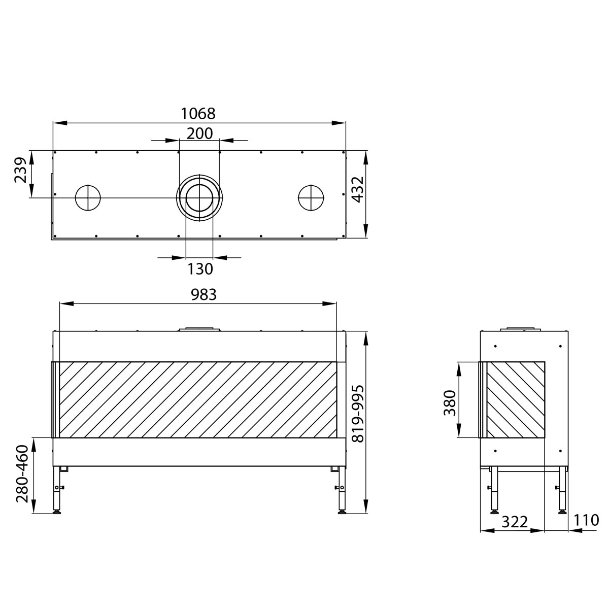 Hogar Gas Propano MG-100/38 Cristal Lateral Izquierdo Madera-3