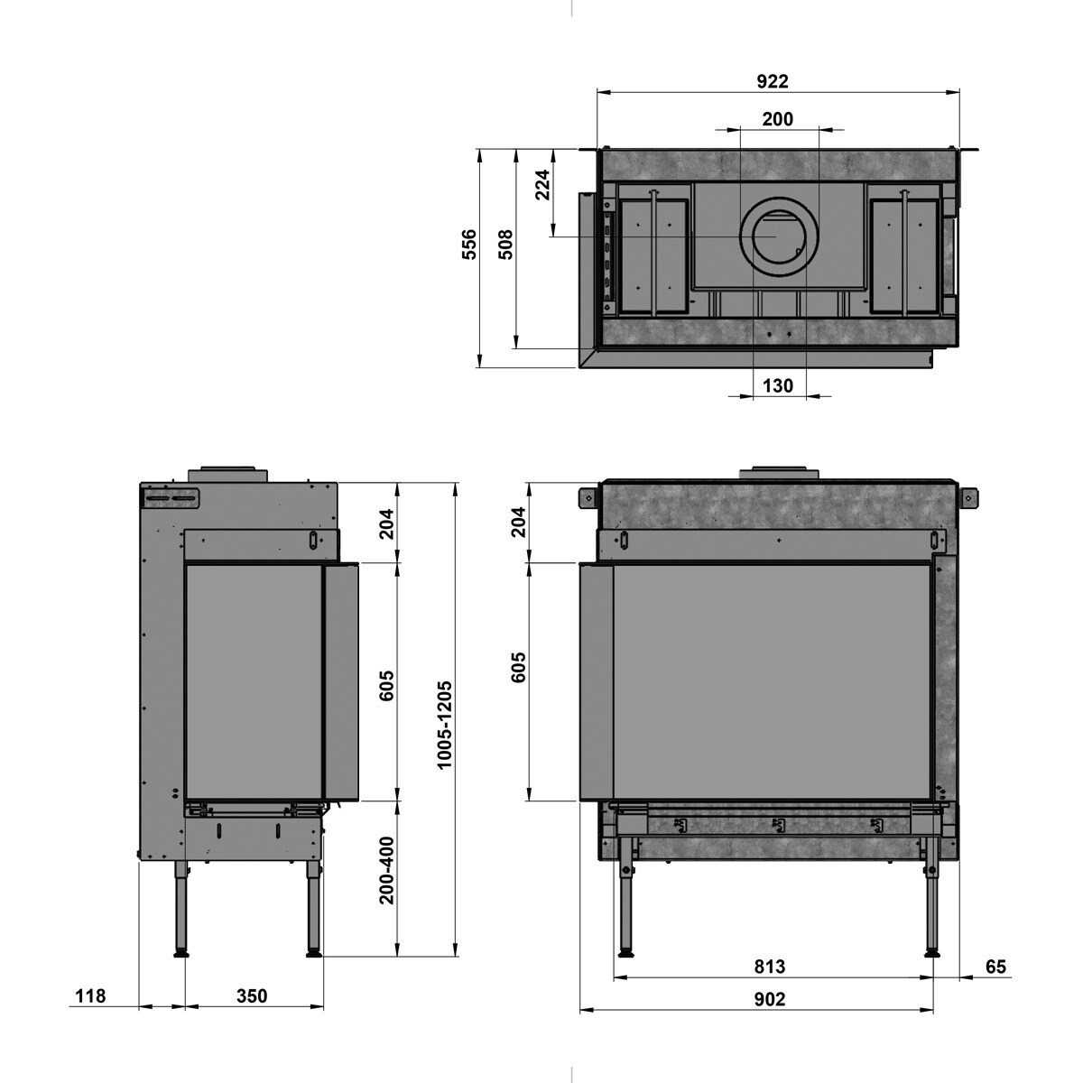 Hogar Gas Natural MG-83/60 Cristal Lateral Derecho Madera-3