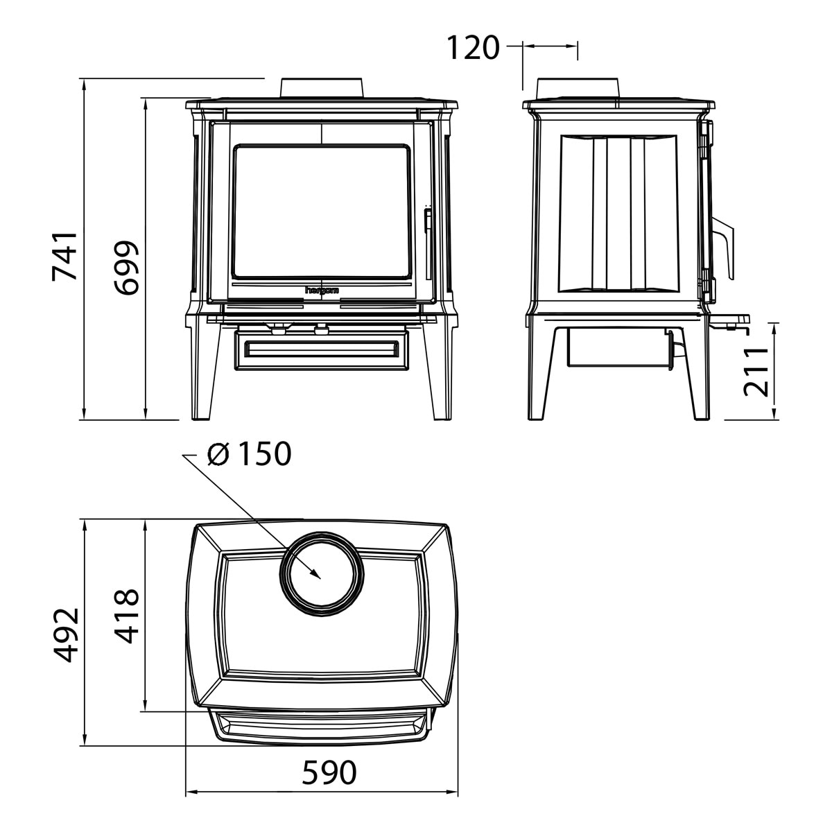 Estufa de Leña E-30 S Negro / Blanco-3