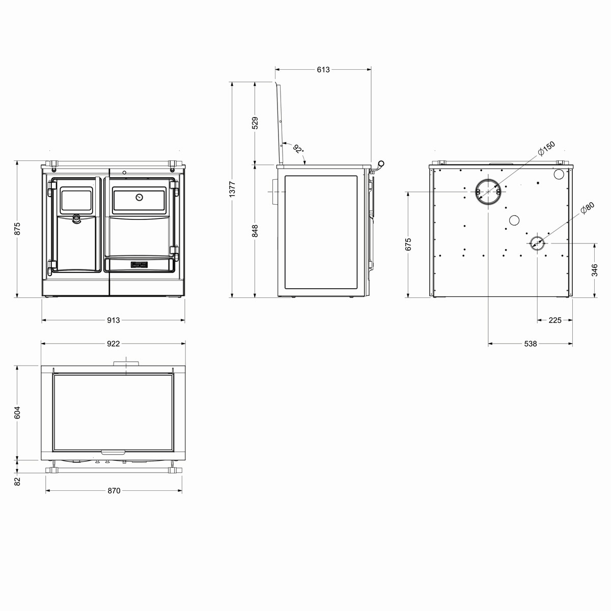 Cocina de Leña Pas 90 Vitro Cromo Negro / Cromo-3