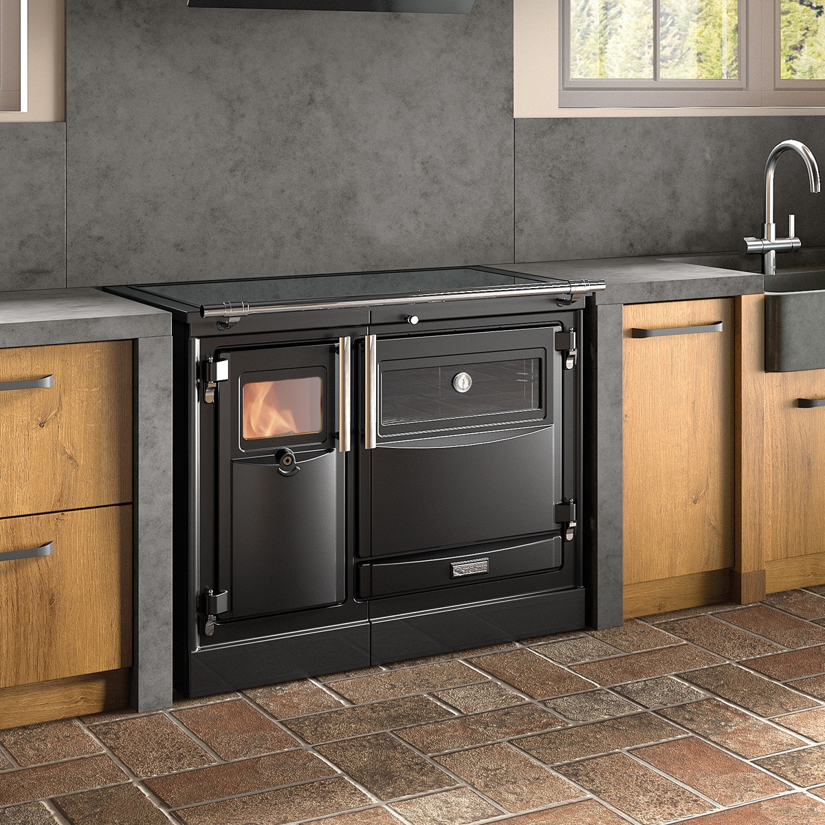 Cocina de Leña Pas 100 Vitro Cromo Negro / Cromo-2