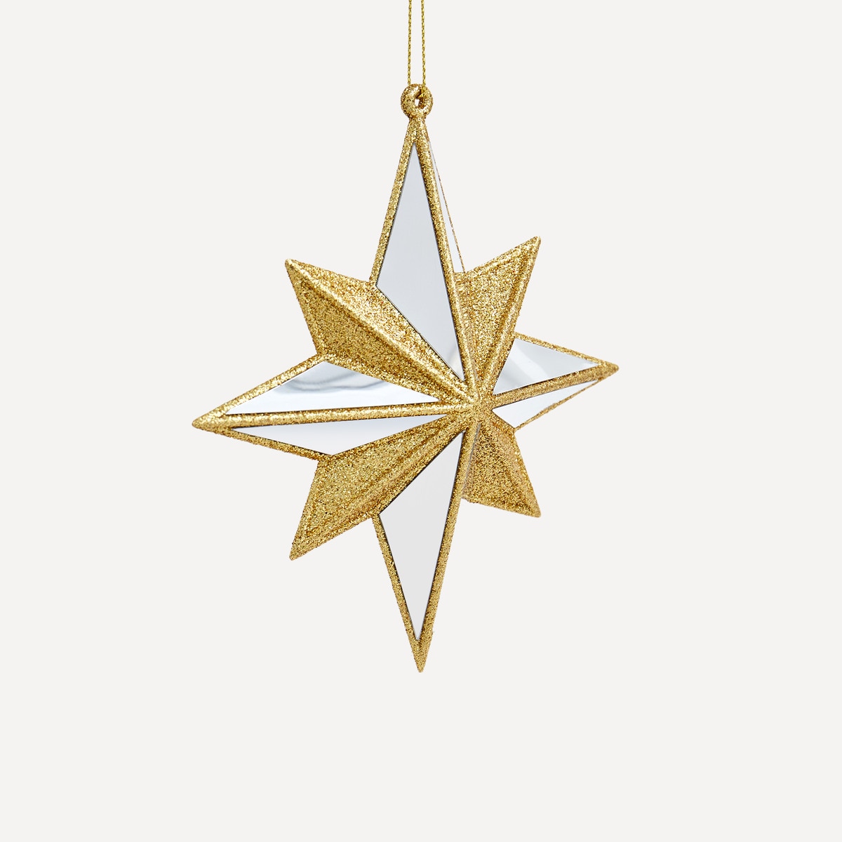 Enfeite Estrela Espelhada com Glitter Ouro-1