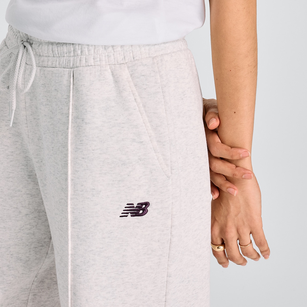 Calças de Mulher Fleece Wide Leg Cinzento-5