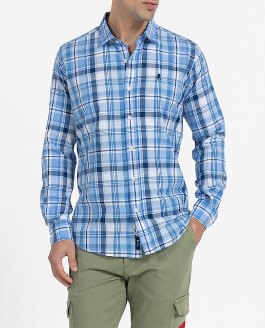 Imagen 0 de Camisa de hombre en lino de cuadro