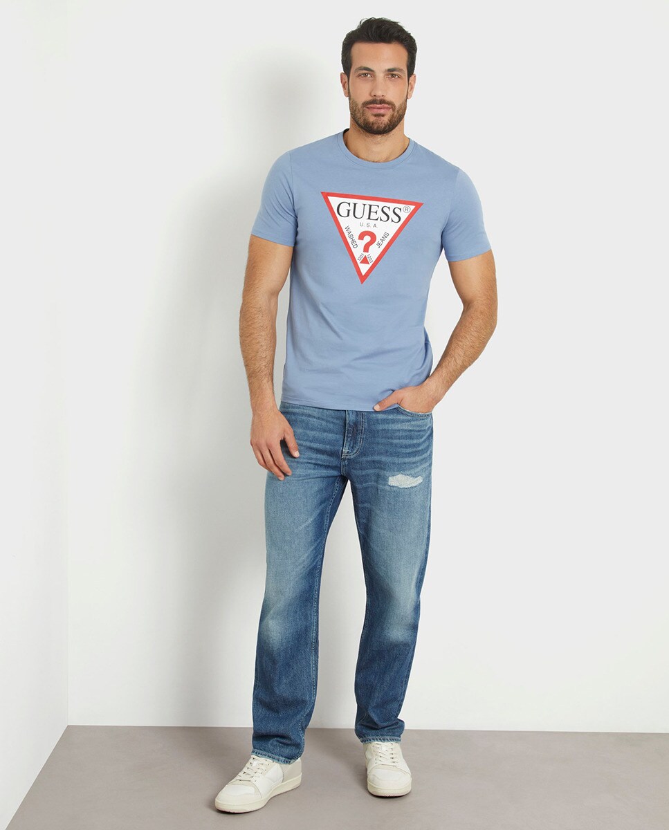 Camiseta Guess Hombre - Estampado Oso Original En Colores Rosa Y Rojo