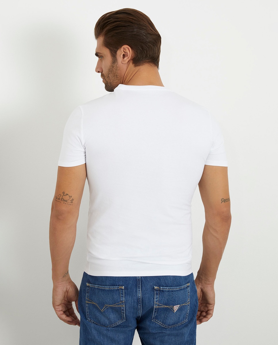 T-shirt de Manga Curta com Decote em Bico Branco-2