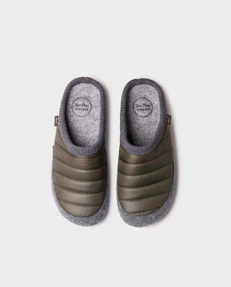 Pantufas Nix com Sola Antiderrapante, Palmilha Amovível e em Combinação de Feltro e Têxtil Verde-3