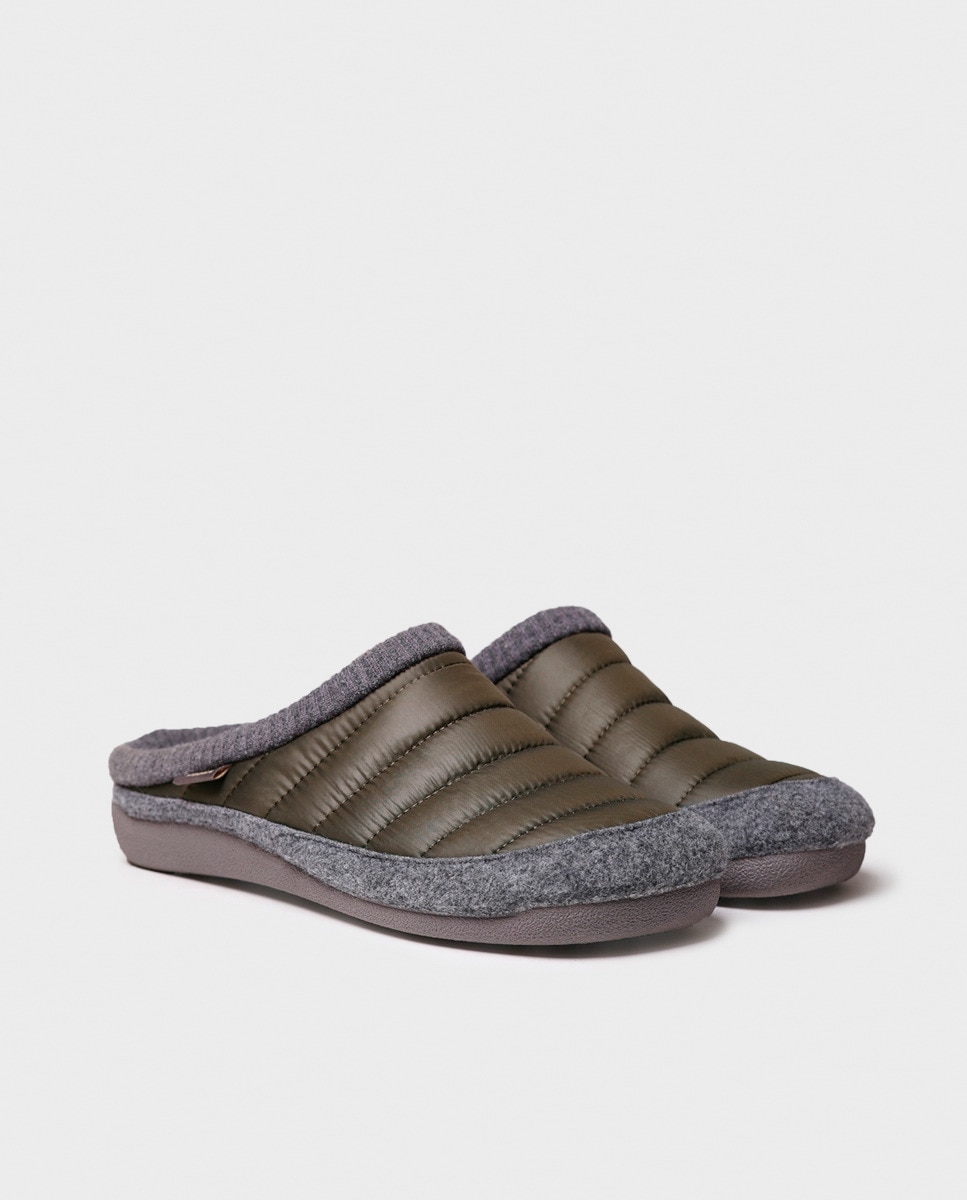 Pantufas Nix com Sola Antiderrapante, Palmilha Amovível e em Combinação de Feltro e Têxtil Verde-2