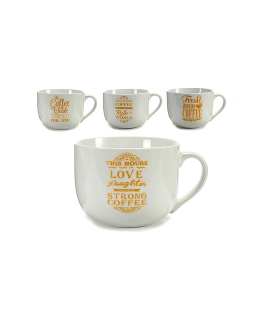 Imagen 0 de Pack 4 tazones 500ml asa coffee oro surtido en 4 diseños.