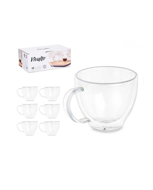 Imagen 0 de Pack 6 tazas cafe borosilicato dobnle pared 140 ml.