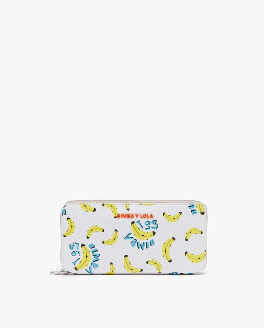 Imagen 0 de Billetera libro textura print bananas blanca