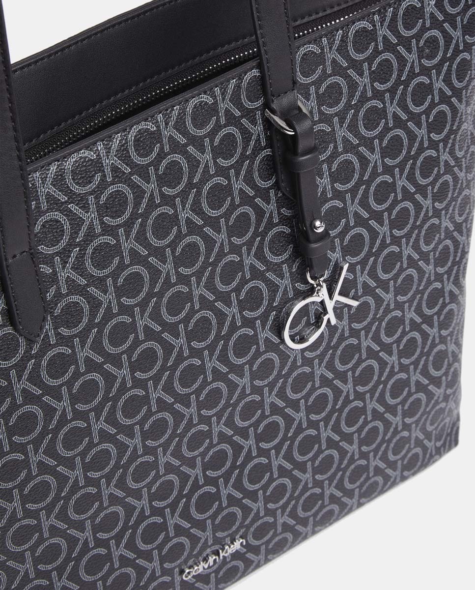 Mala Shopper com Estampado de Monograma e Alça Dupla Preto-3
