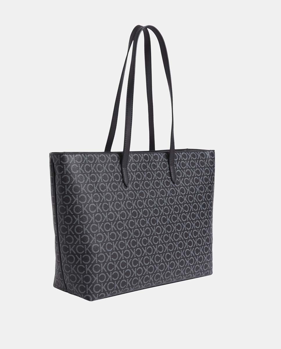 Mala Shopper com Estampado de Monograma e Alça Dupla Preto-2