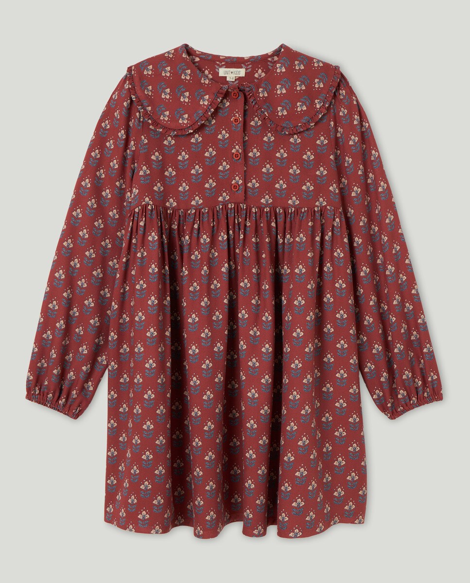 Vestido Estampado Con Cuello Rosa-1