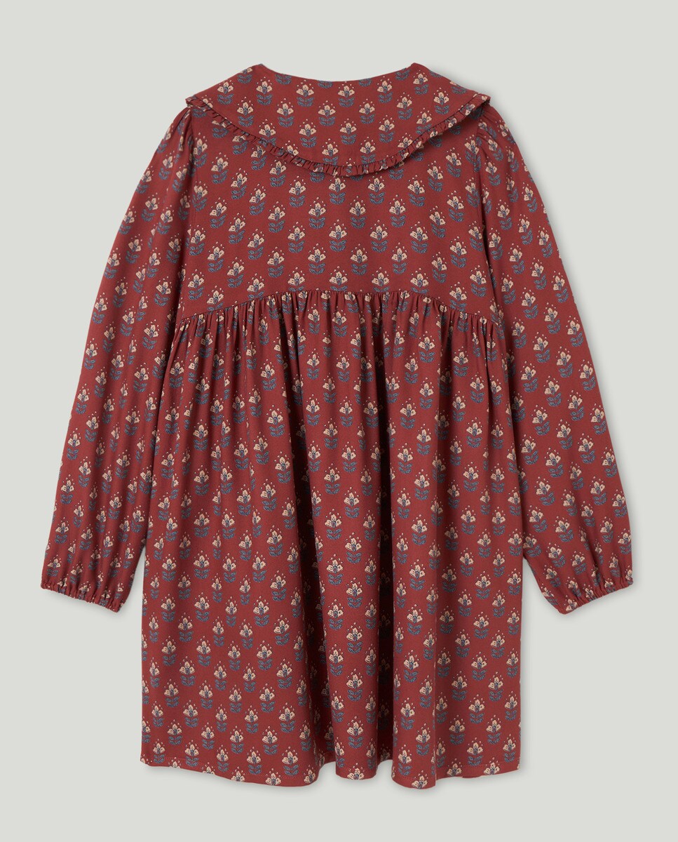 Vestido Estampado Con Cuello Rosa-2