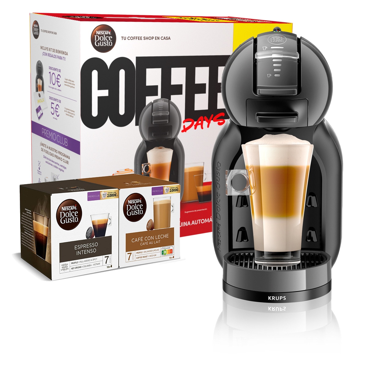 Cafetera espresso automática Krups Mini Me con función Play & Select para cápsulas Nescafé Dolce Gusto + 2 packs de café Negro-10