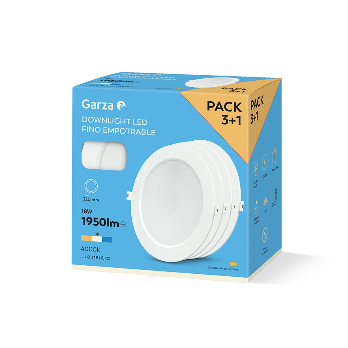 Pack 4 Downlight Empotrable Circular Extraplano 18W 1950 lm 4000K Blanco-4