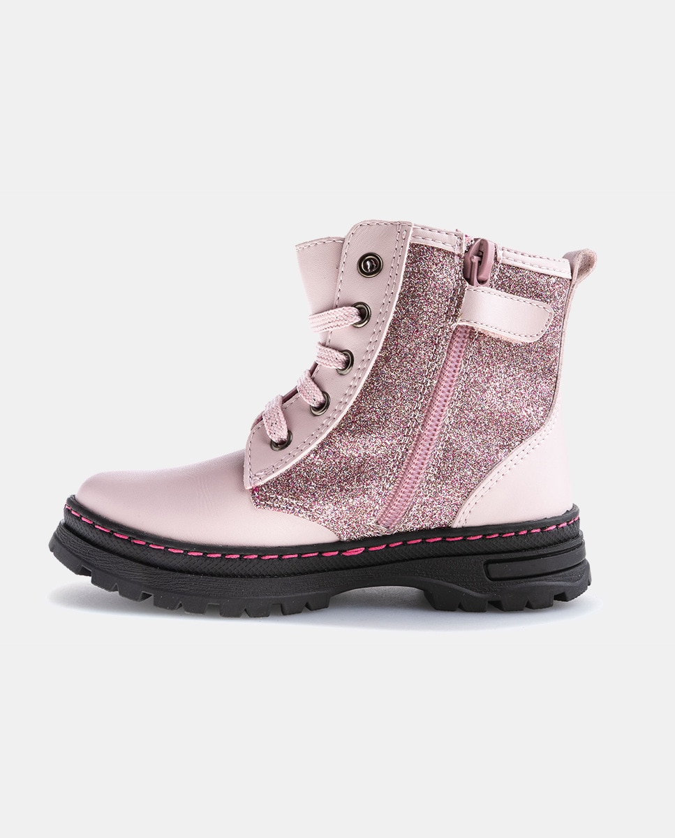Botins com Atacadores e Fecho de Correr Rosa-3