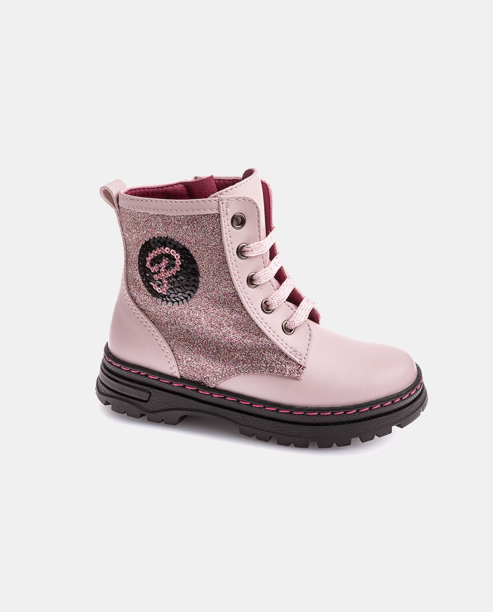 Botins com Atacadores e Fecho de Correr Rosa-2
