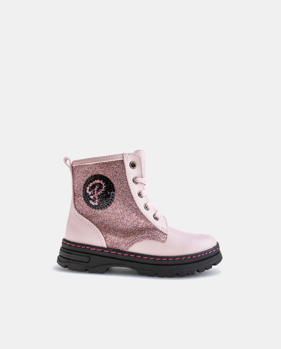 Botins com Atacadores e Fecho de Correr Rosa-1