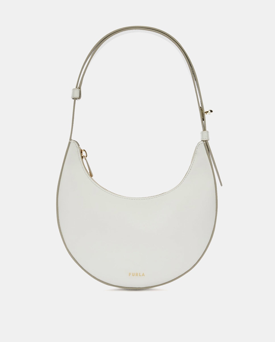 Mala Hobo Pequena em Pele com Forma de Meia-Lua Branco-1