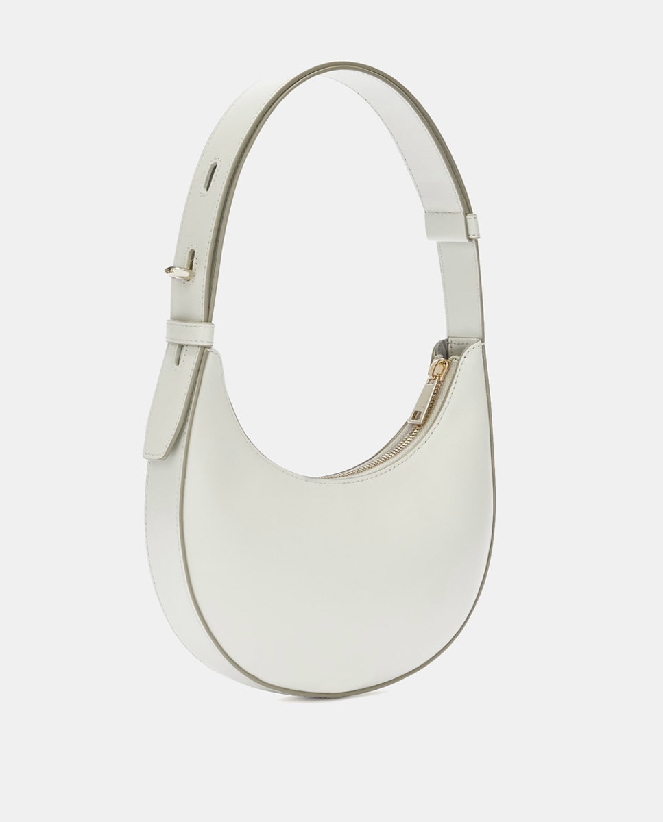 Mala Hobo Pequena em Pele com Forma de Meia-Lua Branco-2
