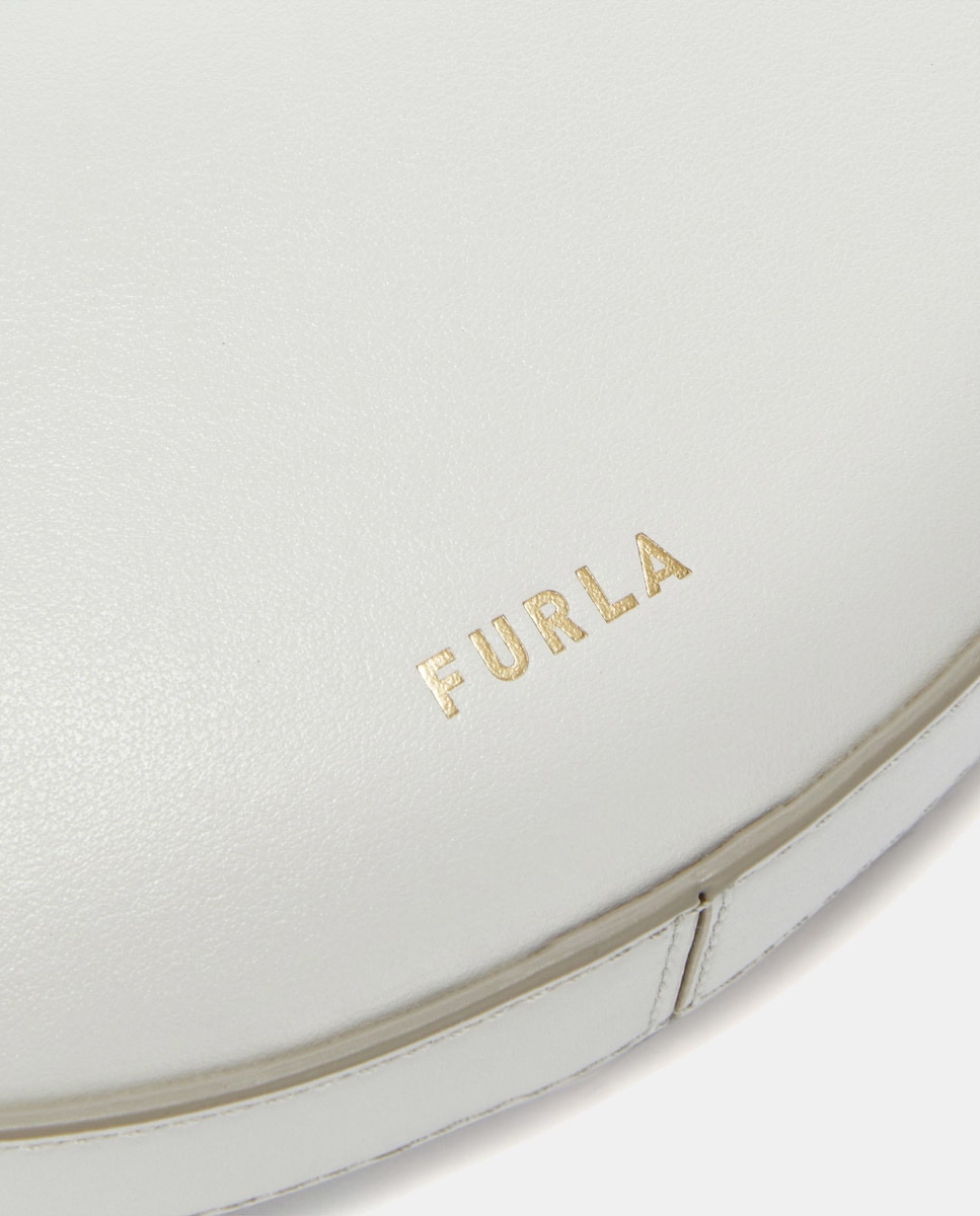 Mala Hobo Pequena em Pele com Forma de Meia-Lua Branco-4