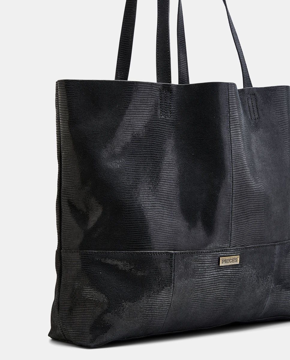 Mala de Ombro Tipo Shopper - Preto Metalizado Preto-3