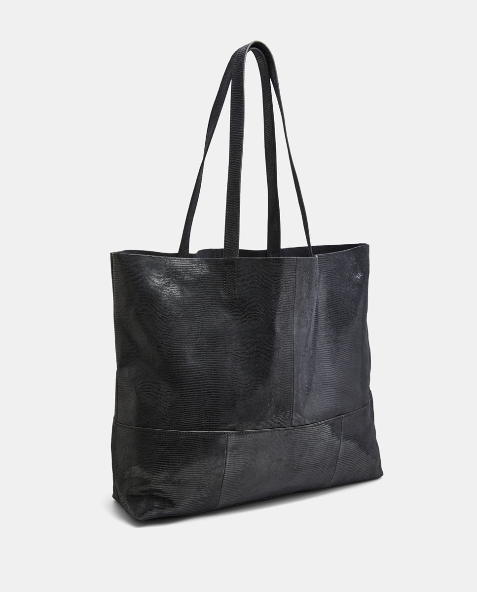 Mala de Ombro Tipo Shopper - Preto Metalizado Preto-2