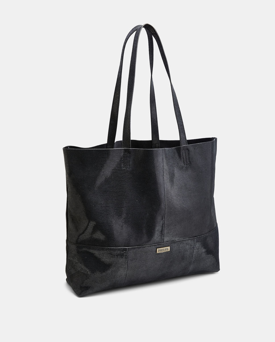Mala de Ombro Tipo Shopper - Preto Metalizado Preto-1