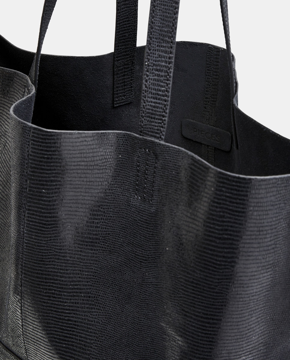 Mala de Ombro Tipo Shopper - Preto Metalizado Preto-4