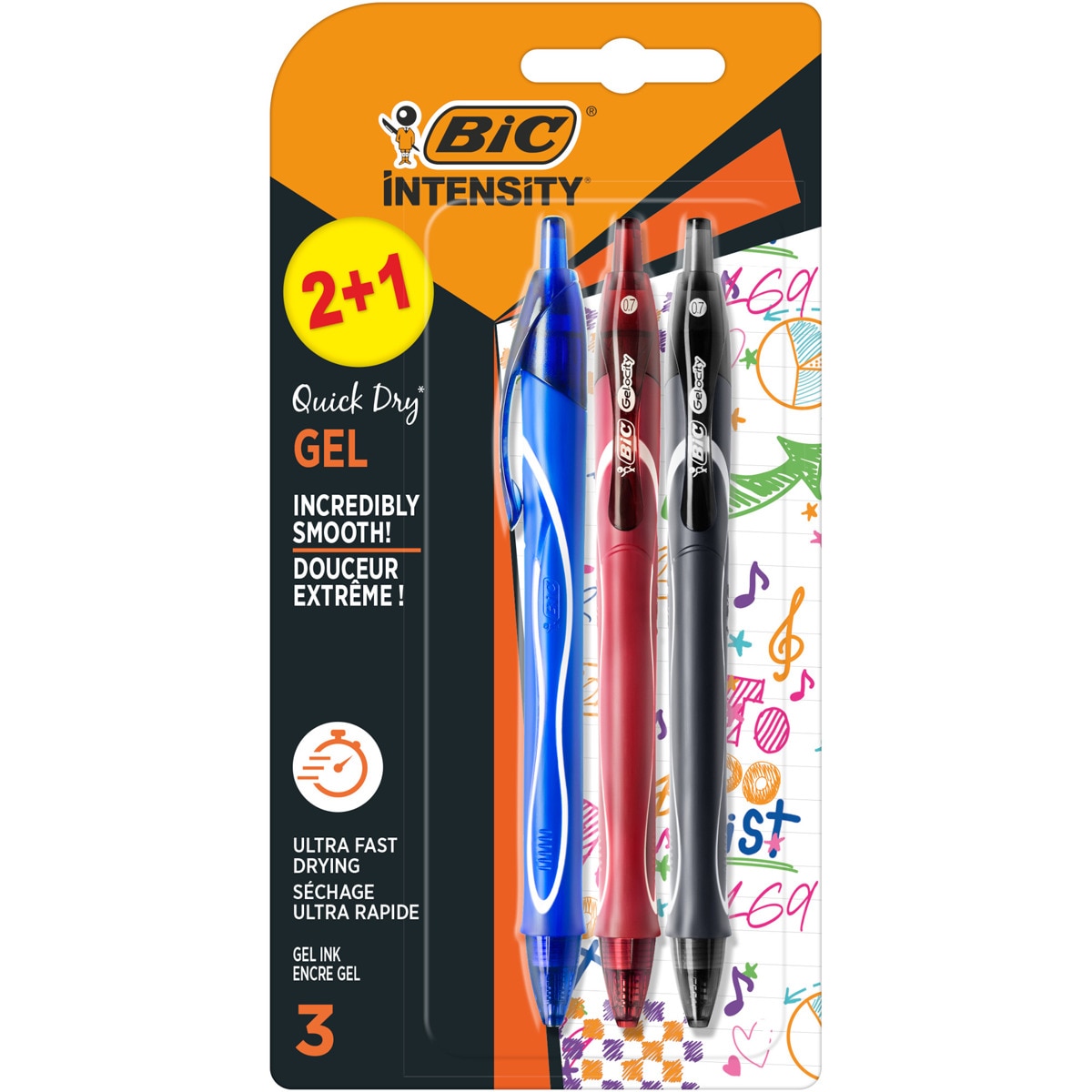 Imagen 0 de Pack de 2+1  Bolígrafos Gel  Gelocity Quick Dry Punta Media BIC