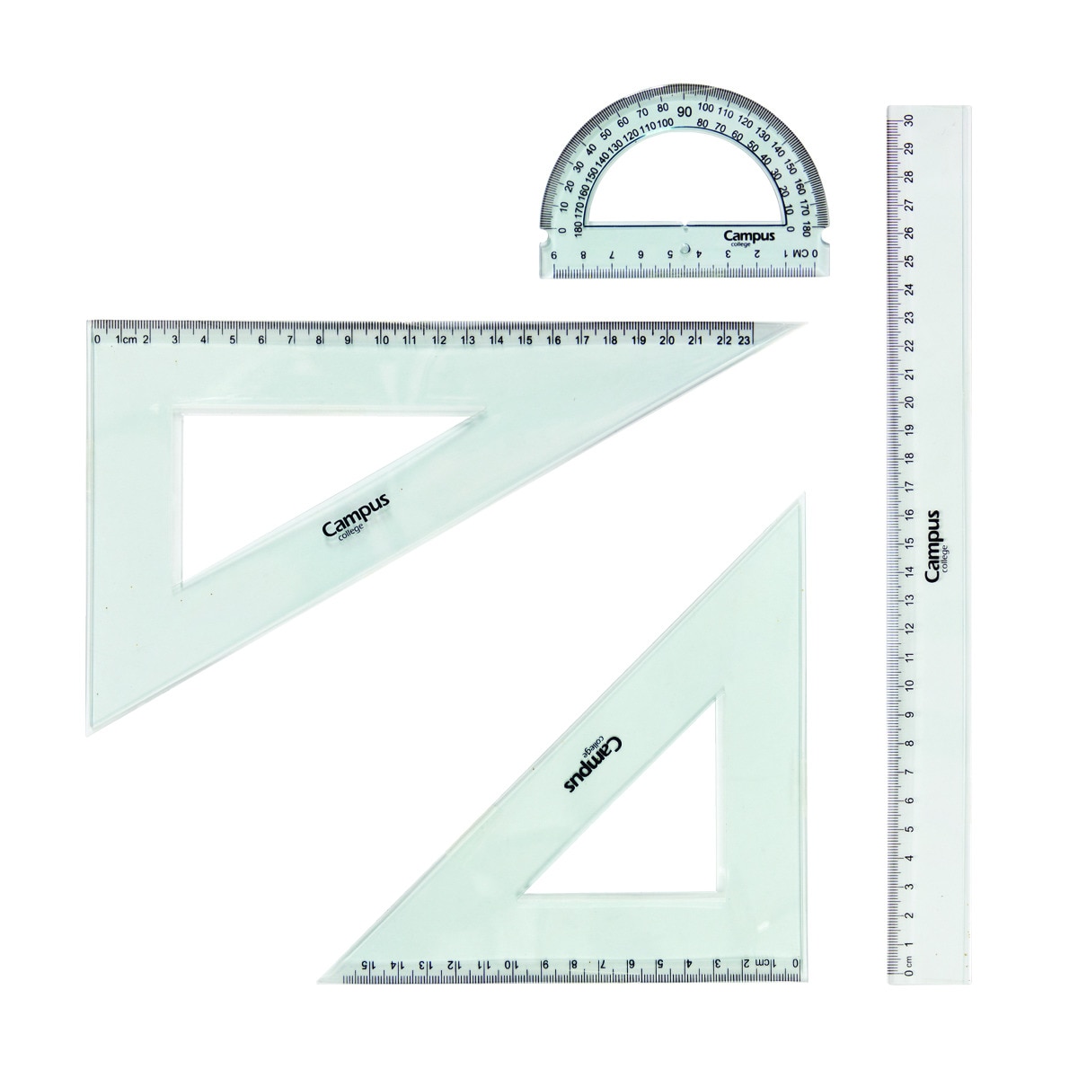 Set de reglas Campus College irrompible con funda 4 Piezas Transparente-2