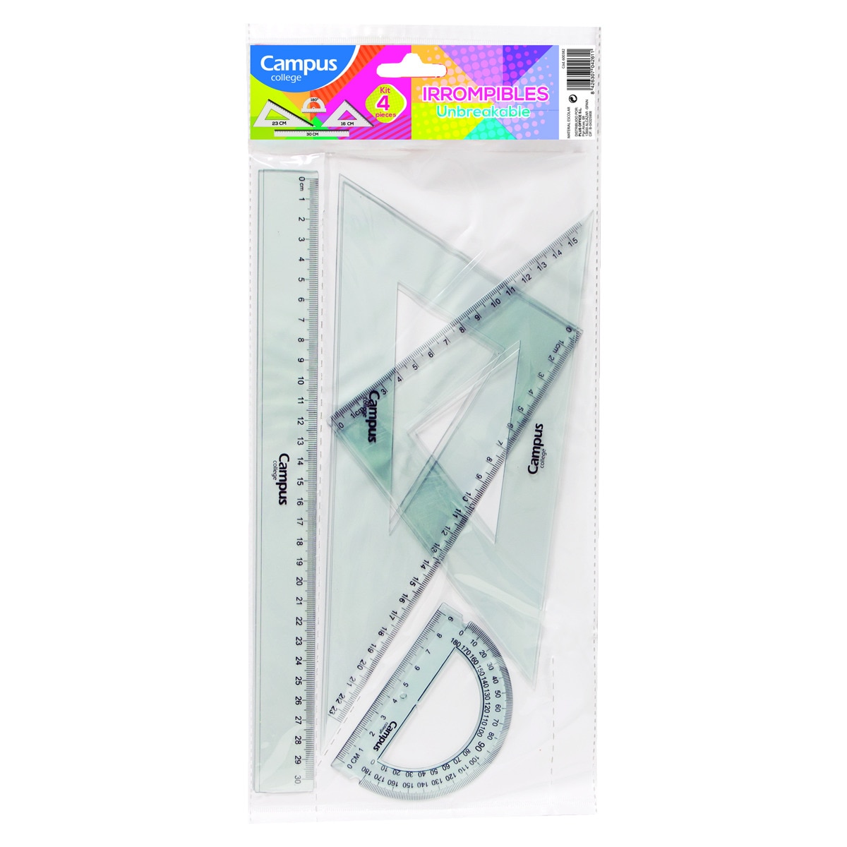Set de reglas Campus College irrompible con funda 4 Piezas Transparente-1