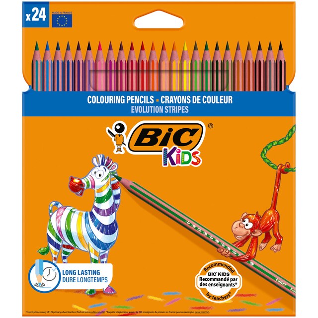 Imagen 0 de Pack 24 lápices de colores para niños para colorear Kids evolution stripes BIC