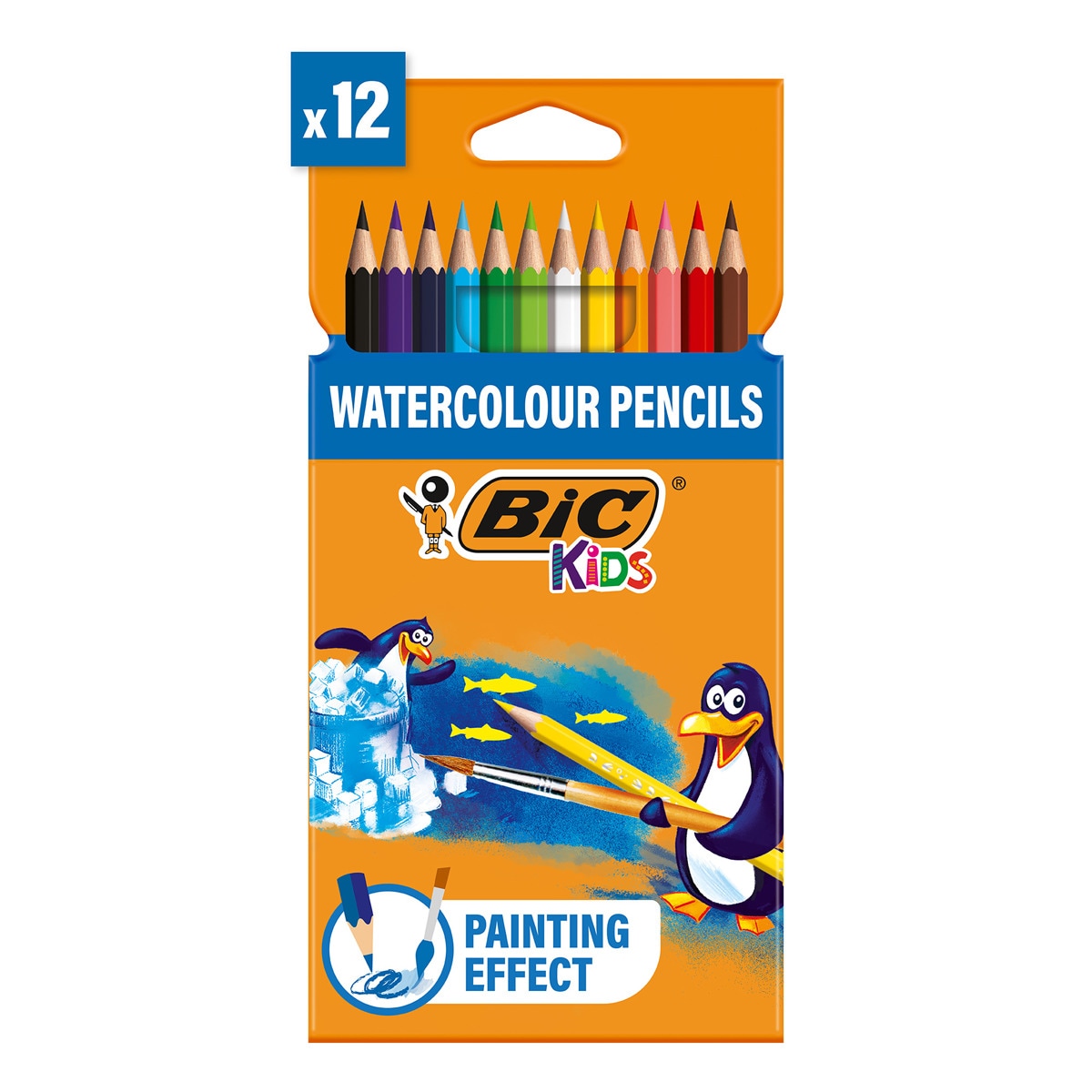 Pack de 12 lápices acuarelables efecto pintura, surtido colores, BIC Kids aquacouleur 1