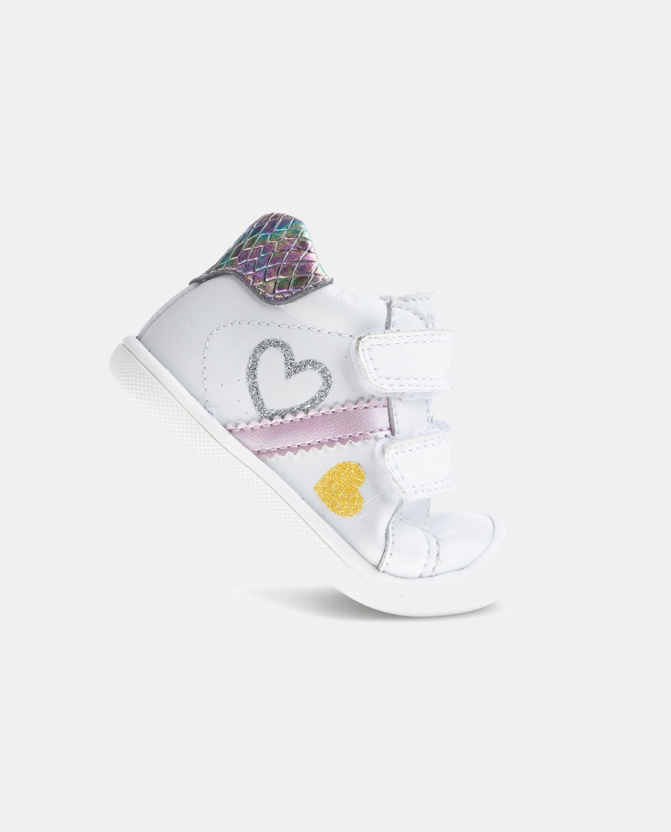 Botas de Bebé em Pele com Fecho Aderente Branco-5
