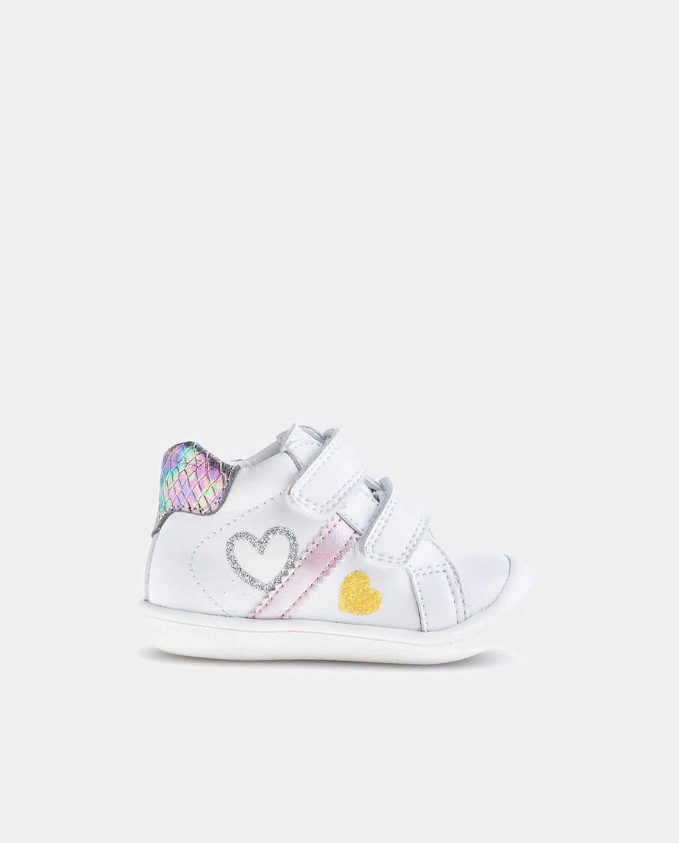 Botas de Bebé em Pele com Fecho Aderente Branco-1