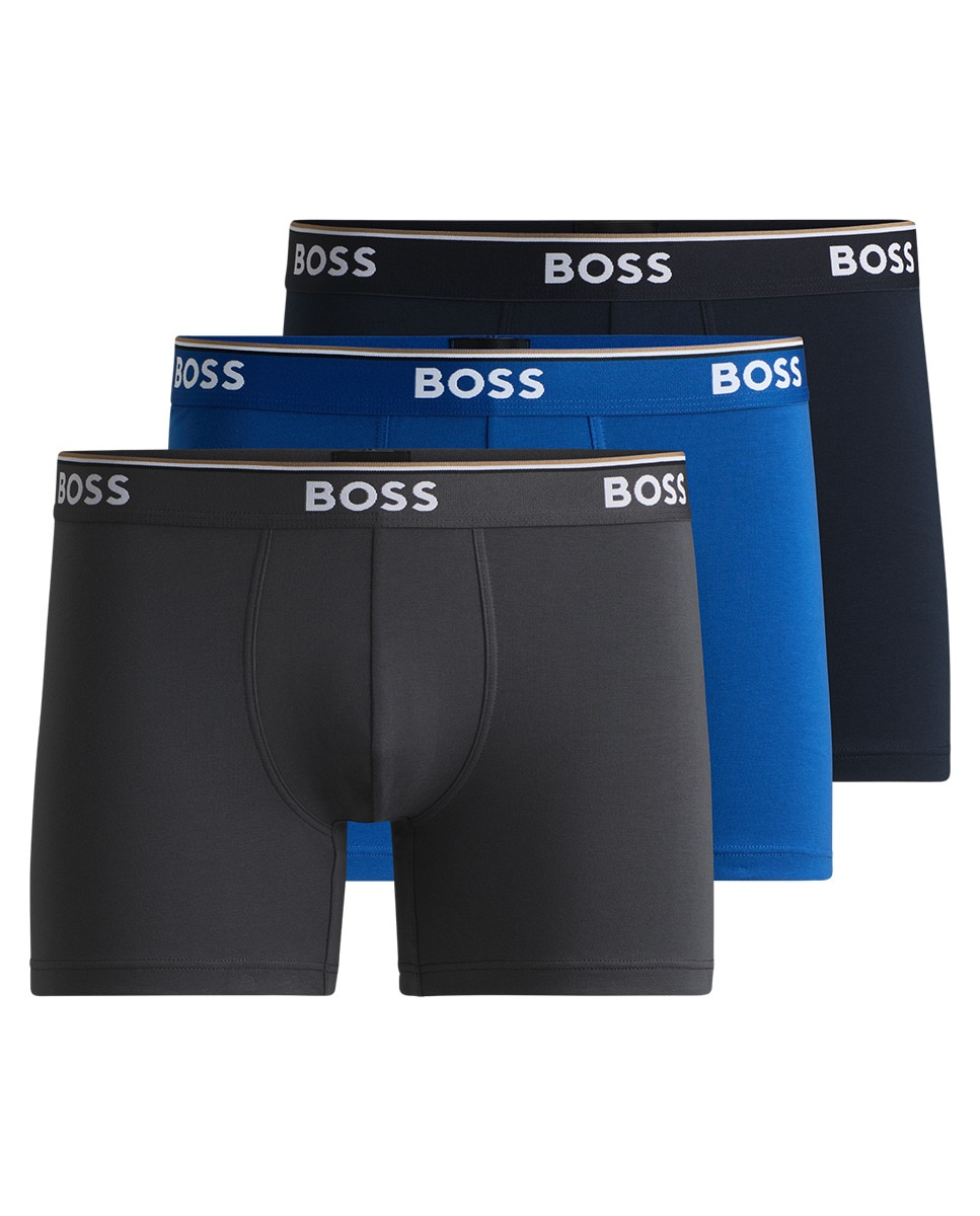 Embalagem de Três Boxers em Algodão Elástico com Logótipos Azul-8
