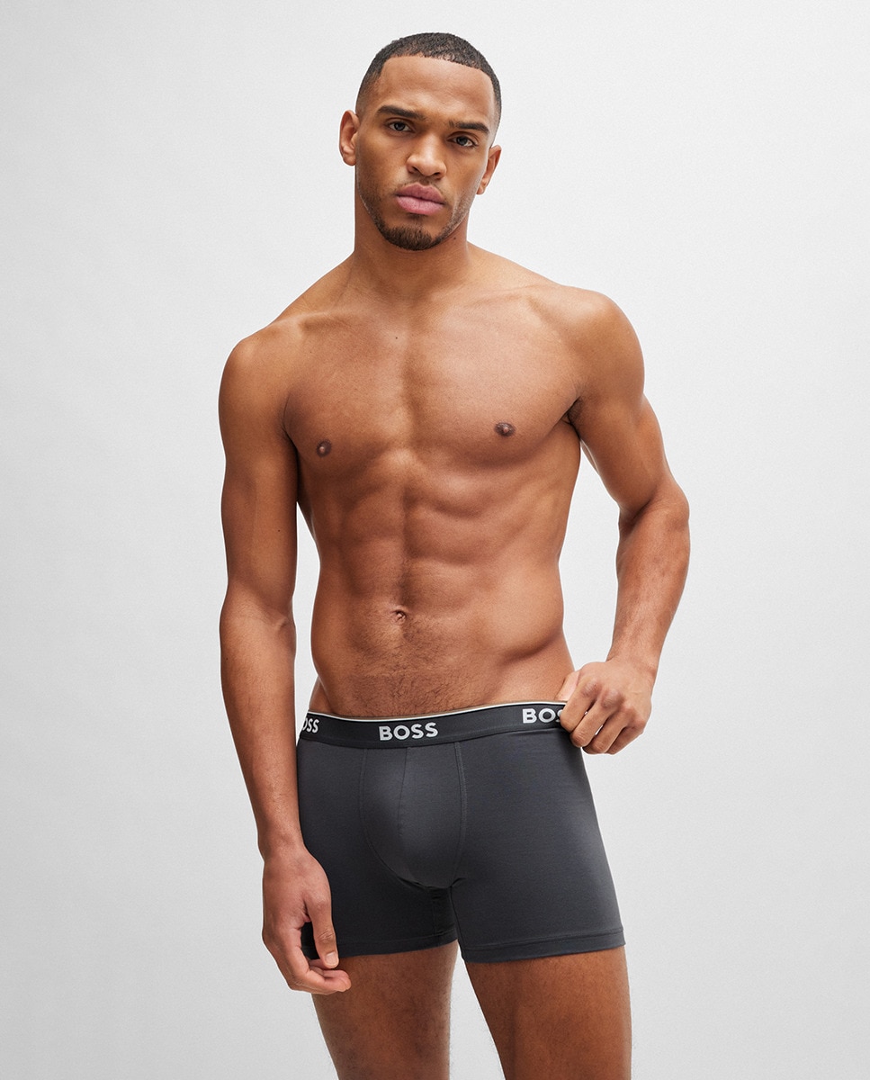 Embalagem de Três Boxers em Algodão Elástico com Logótipos Azul-7