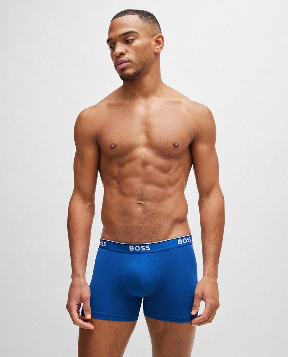 Embalagem de Três Boxers em Algodão Elástico com Logótipos Azul-6